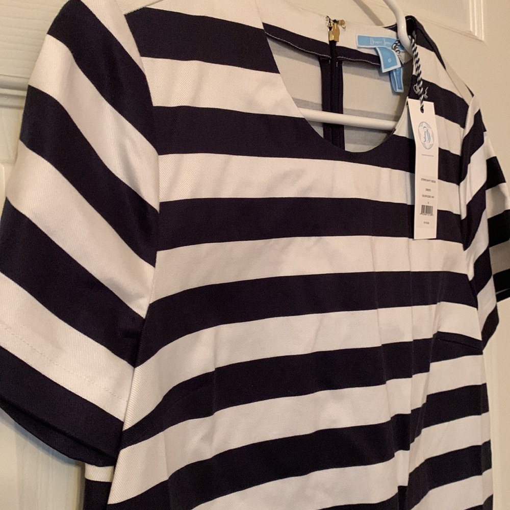NWT - Draper James Stripe Shift Dress - Navy Blue and White